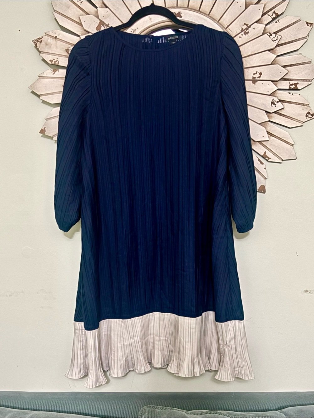 J. Jill Navy and White Pleated Midi Dress
